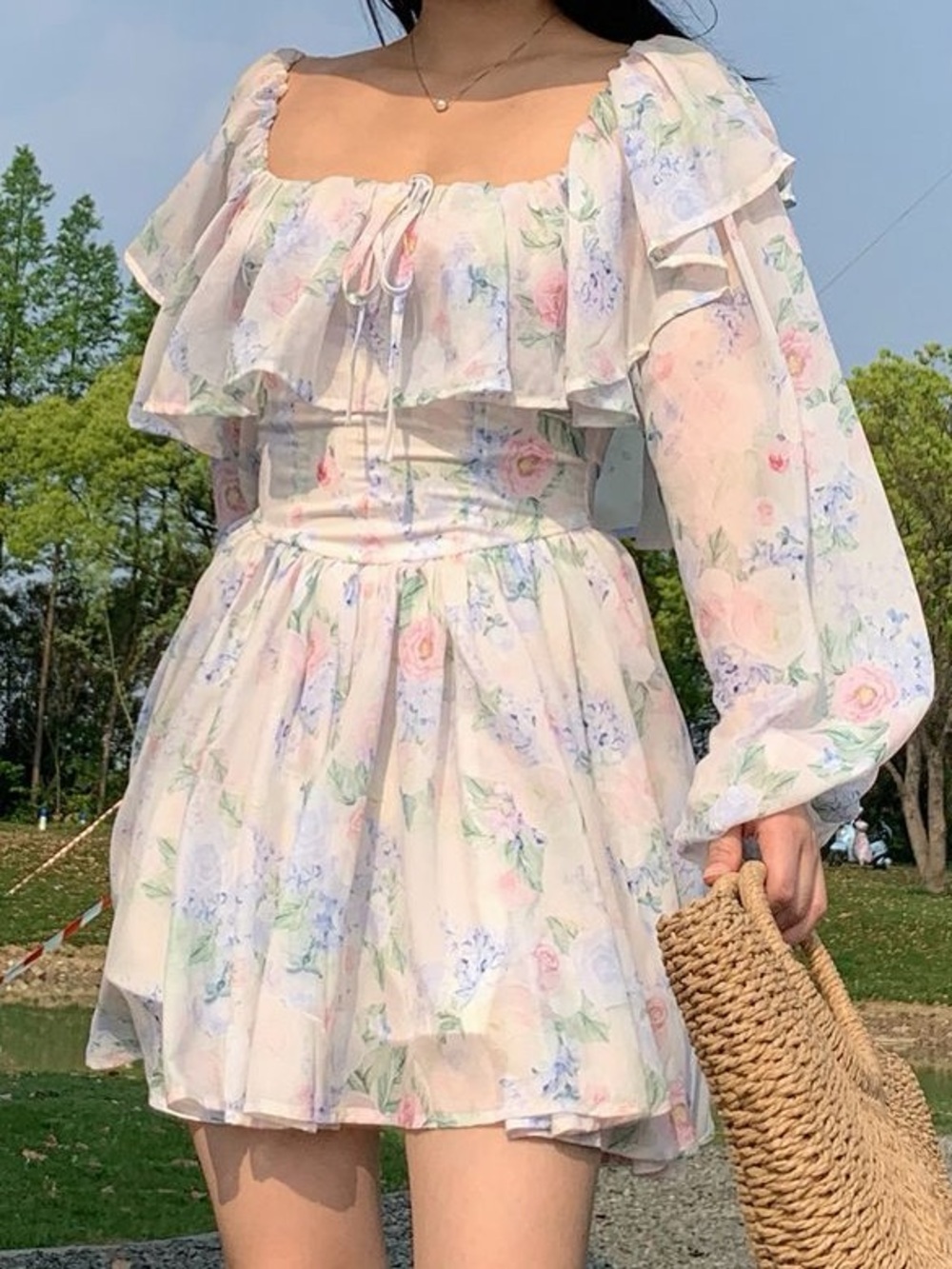 Floral Ruffle Off-Shoulder Mini Dress - Picture 2 of 11